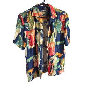 Zara Man Abstract Picasso Face Print Aloha Camp Shirt Navy  Size L